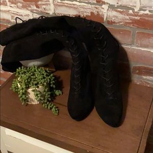Over the knee lace up faux suede boots